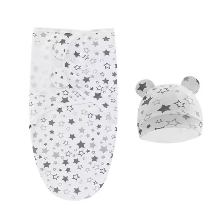 Bolsa De Sueño Para Recién Nacidos Con Gorro Set De Algodón Suave Para Bebé Swaddle Blanket Wrap Ajustable Saco De Dormir Para Bebés 0-6M Unisex - 1