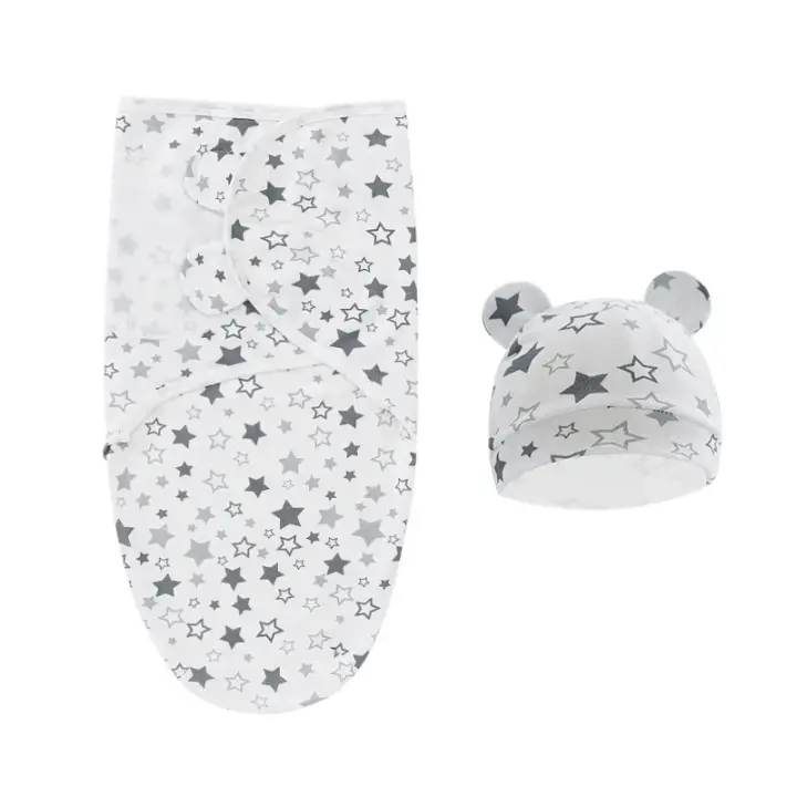 Bolsa De Sueño Para Recién Nacidos Con Gorro Set De Algodón Suave Para Bebé Swaddle Blanket Wrap Ajustable Saco De Dormir Para Bebés 0-6M Unisex - 1
