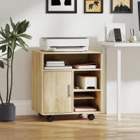 HOMCOM Mueble para Impresora con Ruedas, Soporte de Impresora con Compartimentos Abiertos y Puerta, para Oficina, Hogar, Estudio, 60x50x65,5 cm, Natural - details 1