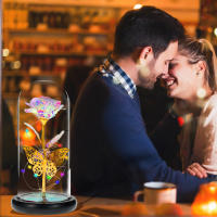 Lámpara De Rosas Artificiales Con LED Colores Y Mariposa En Vidrio Batería Regalos Para Bodas Decoración De Ambiente - details 5