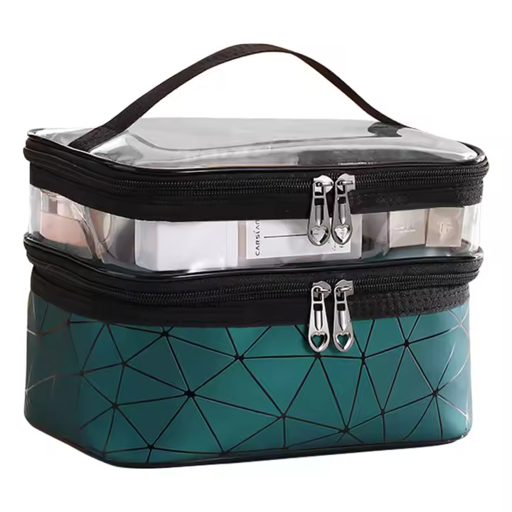 Bolsa de maquillaje de doble capa con bolsillo independiente, organizador de viaje para brochas de maquillaje, lápiz labial, portátil, impermeable, estuche pequeño para guardar maquillaje - 1