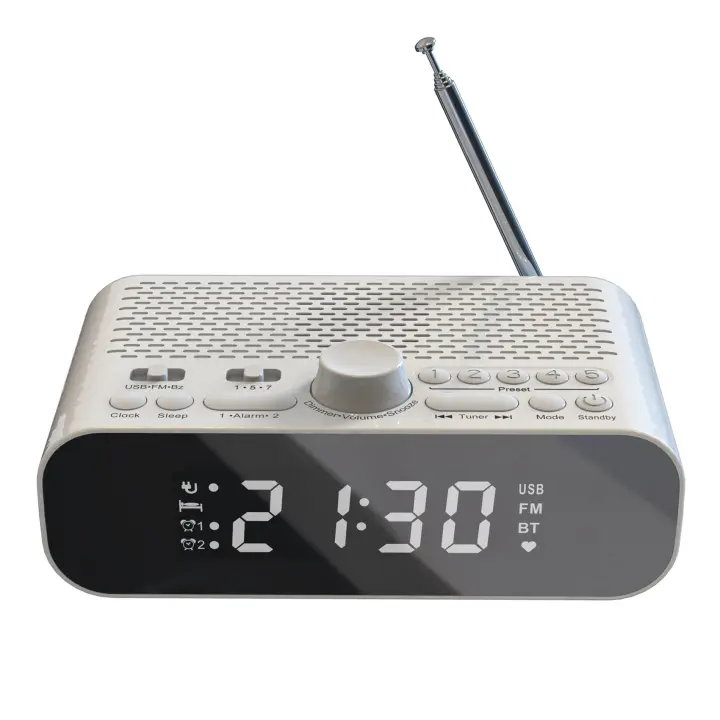 Radio FM con reloj despertador Dual con Bluetooth, reproductor de Streaming, pantalla LED, altavoz Hi-Fi con unidad de Woofer, 1500MAh - 1
