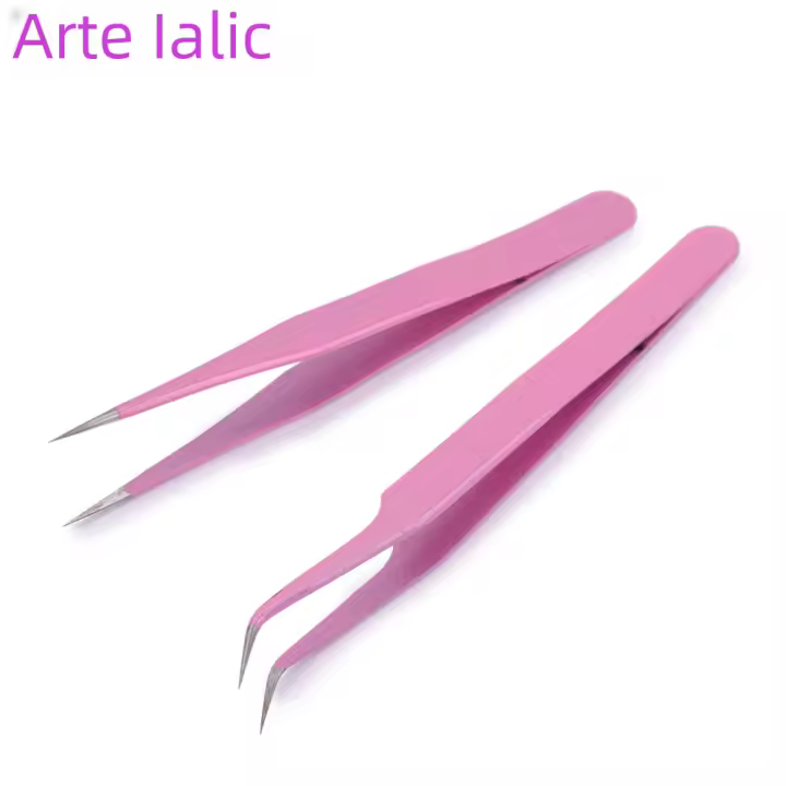 2pcs Pinzas De Aliento De Acero Inoxidable Rosa Recta Y Curva Herramientas De Recogida Para Arte De Uñas Y Manicura - 1