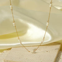 Encanto Gargantilla de acero inoxidable chapada en oro de 18 quilates con estaciones de piedra Natural, collares para mujer, dijes, Collar de cadena con cuentas hecho a mano, joyería - details 6