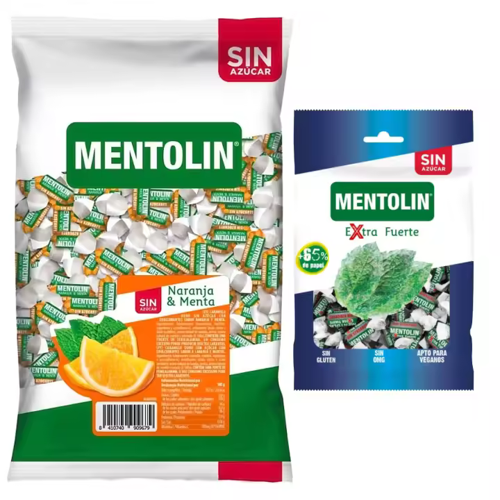 Mentolín caramelos garganta naranja s/a bolsa 1kg y de regalo extra fuerte s/a bolsa 100g - 1