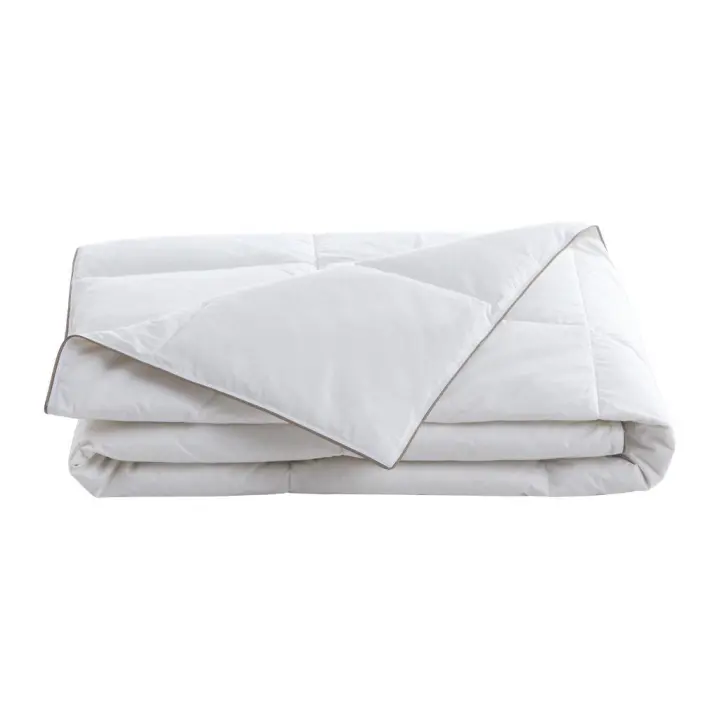 Vente-unique - Edredón anti ácaros con funda 100%percal - 220 x 240 cm - relleno plumas y plumón - 300 g/m2 - Blanco ribete topo - FEATH de PALACIO - 1