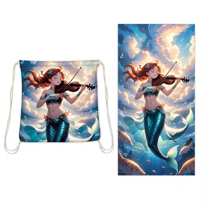 Toalla de playa europea y americana, bolsa integrada, mochila de almacenamiento portátil, toalla estampada, toalla de baño - 1