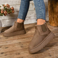 Botas Cortas De Peluche Para Mujer Invierno 2024 Calzado Casual Suela De Goma Material De Superficie CANVAS Lining PU Botas Chelsea De Tobillo Plataforma Sin Tacón - details 3