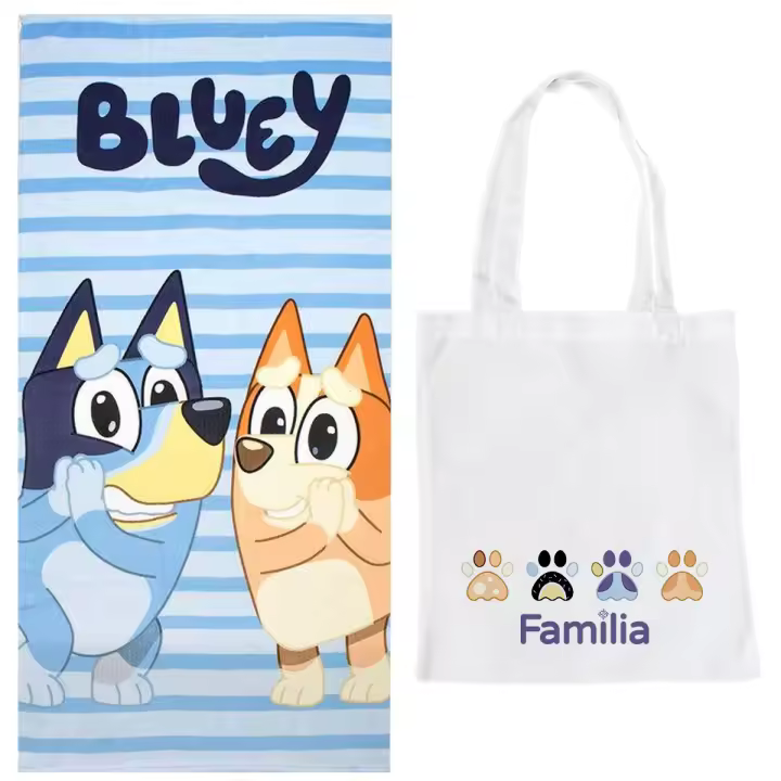 Toalla Infantil Bluey y Bingo 70x140cm + Bolsa Playa | Microfibra 100% Poliéster | Ideal para natación y verano | Diseño Ludo BBC Studio | Envío rápido y seguro - 1