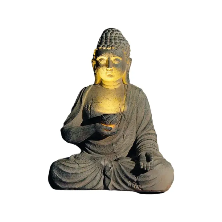 Estatua Budista Solar De Resina Decoración Jardín Zen Estilo Japonés Luz Solar Exterior Patio Porche Jardín Hogar Meditación Budista - 1