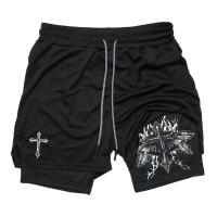 Shorts De Entrenamiento Para Hombres Con Estampado Cristianos 2 En 1 Para Correr Y Gimnasio Con Bolsillo Para Teléfono Y Anillo De Toalla - details 12