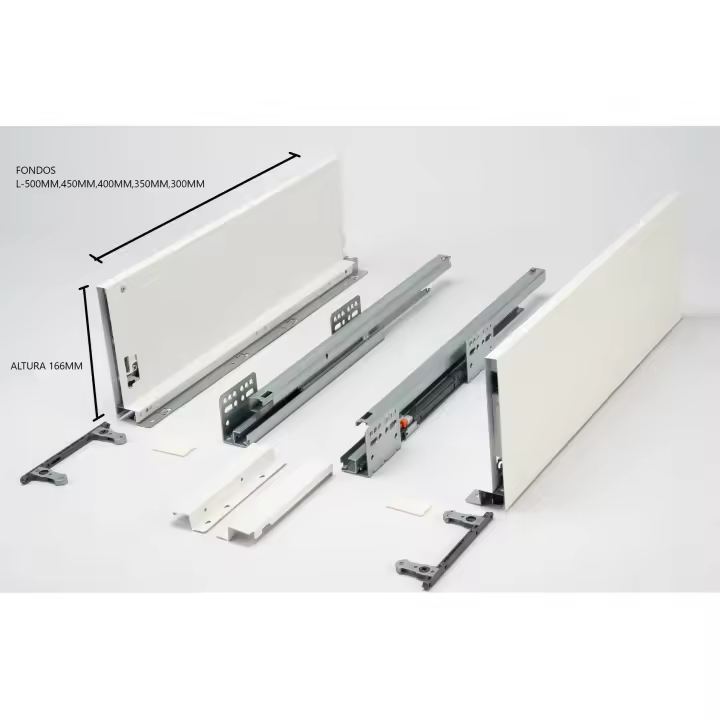 AZERO - Cajón de cocina lateral recto de 166mm de altura, guías de extracción total, riel corredero de 50kg de peso, para cajones de cocinas, armarios y muebles, color antracita o blanco - 1