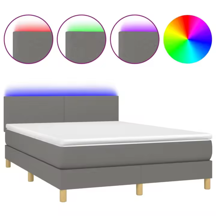 vidaXL Cama box spring con colchón y LED tela gris oscuro 140x200 cm - 1