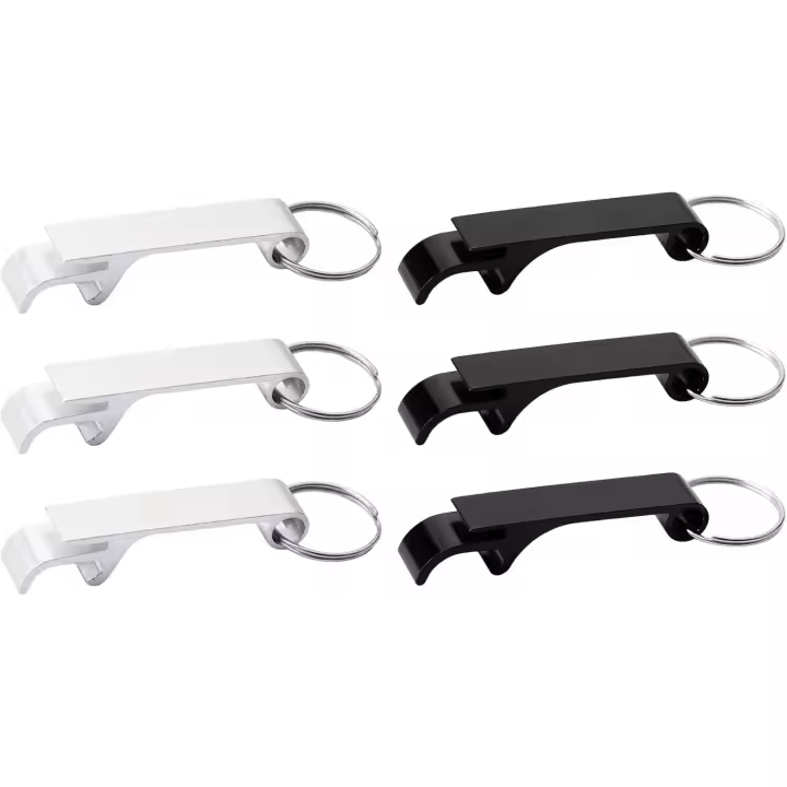 6 llaveros abridores de botellas para abridor de latas de cerveza, mini abridor de botellas para bares, suministros para regalos de fiesta, negro y plateado - 1