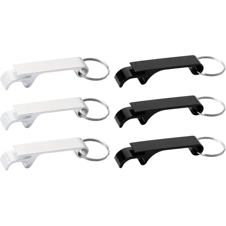6 llaveros abridores de botellas para abridor de latas de cerveza, mini abridor de botellas para bares, suministros para regalos de fiesta, negro y plateado - 1
