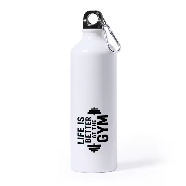 MERCHANDMANIA Bidón Grande 800 ml acero inoxidable life is better at gym la vida es mejor en el gimnasio deporte deportivo con mosqueton botella - 1