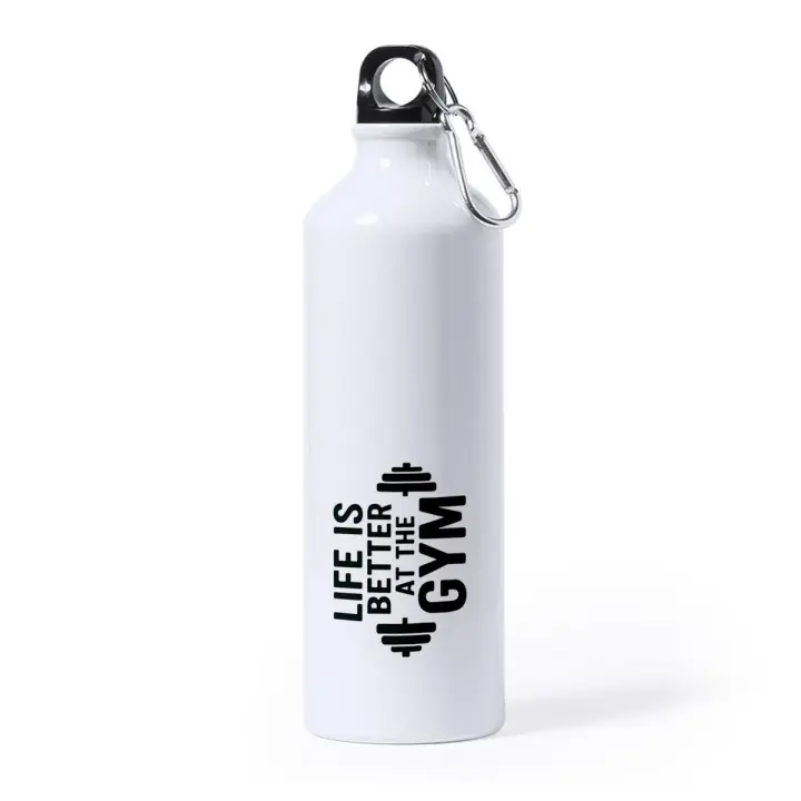 MERCHANDMANIA Bidón Grande 800 ml acero inoxidable life is better at gym la vida es mejor en el gimnasio deporte deportivo con mosqueton botella - 1