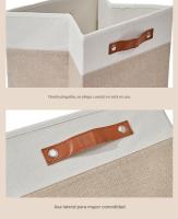 Caja de almacenamiento plegable, cesta de almacenamiento Tejida de Lino, Organizador de armarario con Asas de cuero (CAFI Claro) - details 4