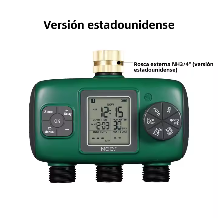 MOES Timer De Riego Automático 3 Salidas Con Inlet De Latón IPX5 Impermeable Pantalla LCD Botón De Giro Para Jardín Aspersor - 1
