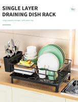 Dish Automatic Drying rack tableware storage countertop space-saving Black White - details 0