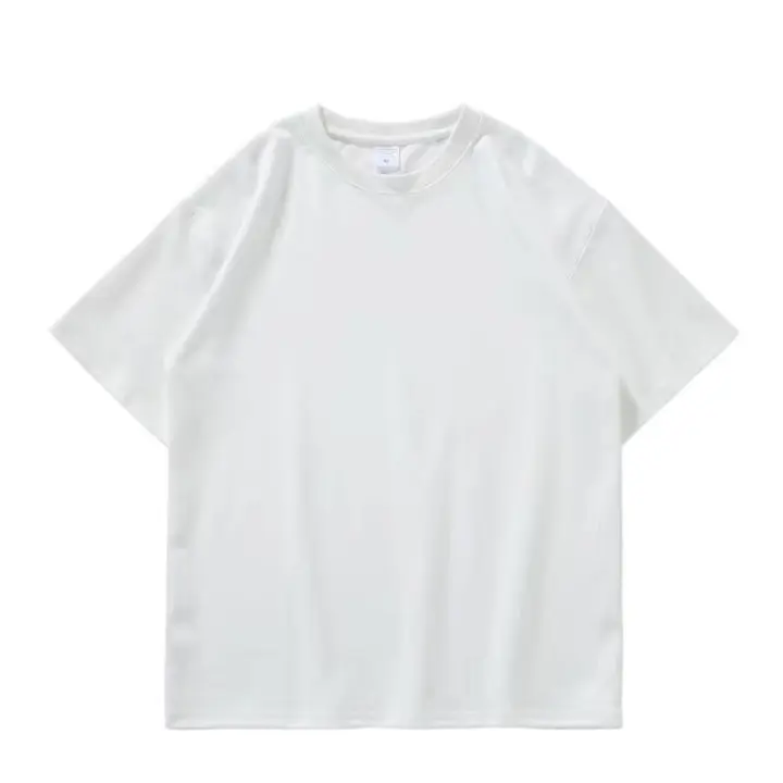 Camiseta De Algodón Puro Blanco GSM 500/300g De Gran Resistencia Cuello Redondo Manga Corta Tees De Tres Agujas Para Hombre - 1