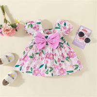 Vestido De Princesa Para Bebé De Verano Vestido De Algodón Con Flores Y Lazo Corto Manga Para Niñas Ropa Dulce De Niños - details 1