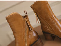Botas Cortas De Cuero Para Mujer Otoño Invierno Con Tacón Chunky Cierre De Cremallera Botas De Tobillo Plataforma Modernas Talla Grande Confort Transpirables - details 16