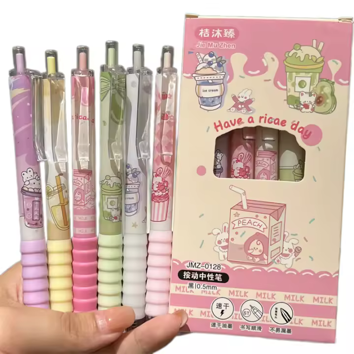 Set De 6 Bolígrafos Gel Kawaii Cartoon 0.5mm Tinta Negra Secado Rápido Escritura Suave Y Elegante Suministros De Oficina Y Estudio Regalo Para Estudiantes - 1