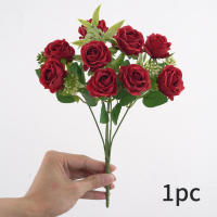 Rosa Artificial De Seda Con Ramo 1PC Flores Artificiales Para Decoración Y Bouquet De Novia 10 Cabezas De Rosas Bellas Y Realistas - details 4