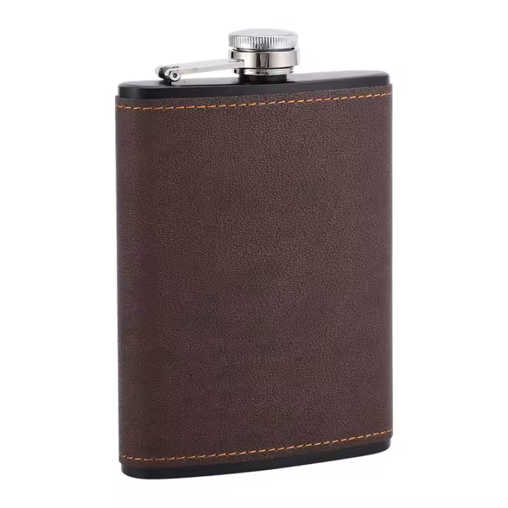 Petaca portátil de Maple inoxidable para hombre, Frasco de cuero Marron para Alcohol, whiskey, Gift, 6/8oz - 1