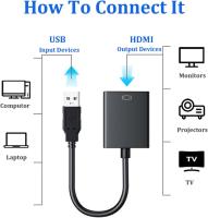 Adaptador USB a HDMI, adaptador USB a HDMI, adaptador de audio y video USB 3,0/2,0 a HDMI, convertidor de cable de gráficos de video HD 1080P para PC, computadora portátil, HDTV TV - details 1