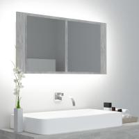 vidaXL Armario espejo baño luz LED acrílico 90x12x45 cm en color Gris hormigón/Marrón roble/Negro y más | almacenamiento funcional diseño moderno para baño dormitorio sala - details 0