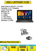 Ordenador Portátil Dell Latitude 3190 Intel Celeron N4120 4 gb Ram 128 gb ssd windows 11 - details 0