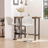 HOMCOM Juego de 2 Taburetes Altos de Cocina y Giratorio Taburetes Altos de Cuero Sintético con Respaldo y Estructura de Metal 47x51,5x92-114 cm Blanco - details 1