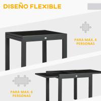 Outsunny Mesa de Jardín Extensible de Aluminio Mesa de Comedor Rectangular con Encimera de Vidrio Templado Carga 50 kg para Terraza 80-160x80x75 cm Negro - details 3
