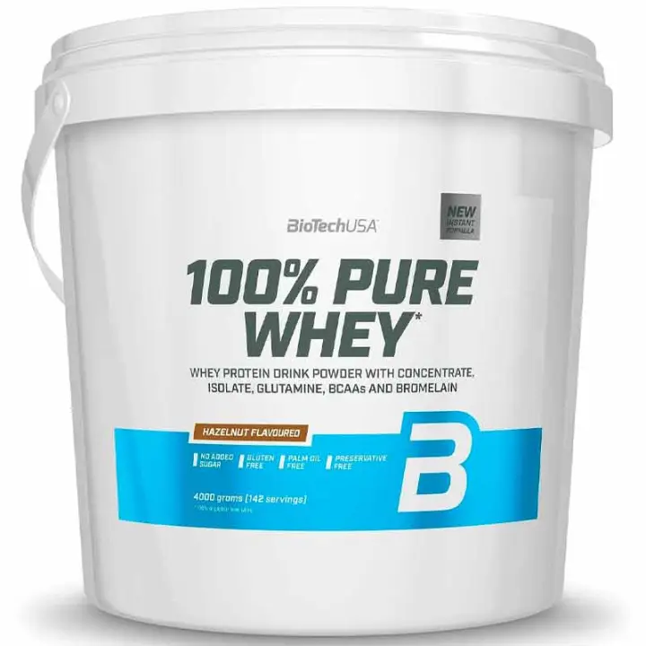Biotech Usa 4kg 100% Pure Whey  - Proteína en Polvo con BCAA y Glutamina - Sin Gluten, Sin Aceite de Palma - 1