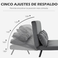 HOMCOM Sofá Cama Convertible 3 en 1 Sillón Cama de 2 Plazas Plegable con Respaldo Ajustable de 5 Niveles y 2 Almohadas Acolchadas para Oficina Dormitorio Salón 102x73x81 cm - details 4