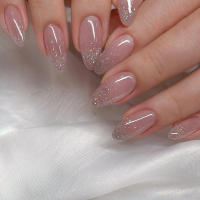Juego De 24 Piezas De Uñas Postizas Rosas Con Brillo De Acrílico Almendra Pólvora De Plata Adornos Fáciles De Quitar Para Fiestas - details 3