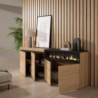 Skraut Home - Mueble Aparador - Melamina de alta calidad - Fuego led efecto 3d - Veteado de madera con Tacto poroso - Estilo Moderno Elegante - 203x35x75cm - Acabado color Roble y Negro - details 1