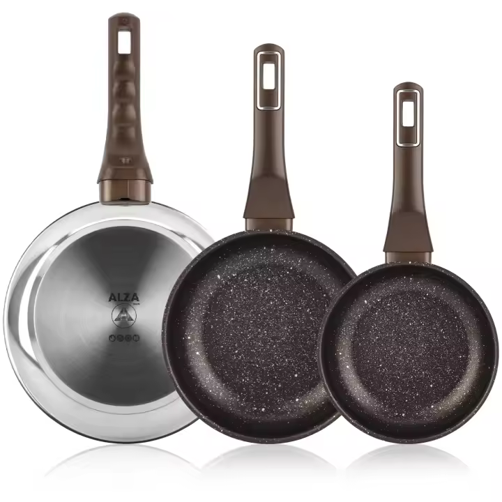 Alza Petrea - Set de Sartenes Plateadas 20 + 24 + 28cm, Acero Inoxidable, Antiadherente Eterna de 4 Capas, Todas las Cocinas, Inducción y Lavavajillas - 1