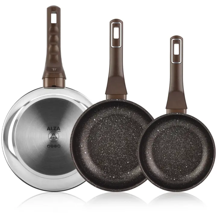 Alza Petrea - Set de Sartenes Plateadas 20 + 24 + 28cm, Acero Inoxidable, Antiadherente Eterna de 4 Capas, Todas las Cocinas, Inducción y Lavavajillas - 1