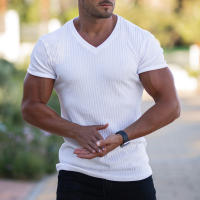 Camiseta De Hombre Con Cuello En V Y Manga Corta Para Fitness Y Gimnasio Verano Estilo Casual Color Sólido Moda Slim Fit - details 8