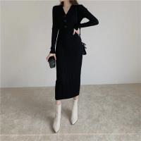 Vestido Bodycon Elegante Para Mujer Con Botones Y Cuello En V De Terciopelo Suave Manga Larga Estilo Oficina Otoño Invierno - details 36
