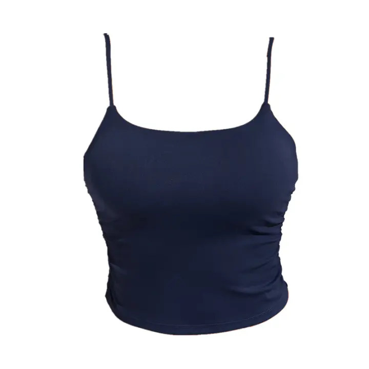 Sudadera Deportiva Para Mujer Con Tirantes Pequeños Y Efecto Scrunch Alta Impacto En Nylon Para Gimnasio Y Yoga Con Almohadillas Incluidas Color Negro - 1