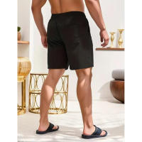 Shorts De Verano Para Hombre De Color Sólido Con Cordón Pantalones De Corduroy Casual Corte Corto Para Fitness - details 6