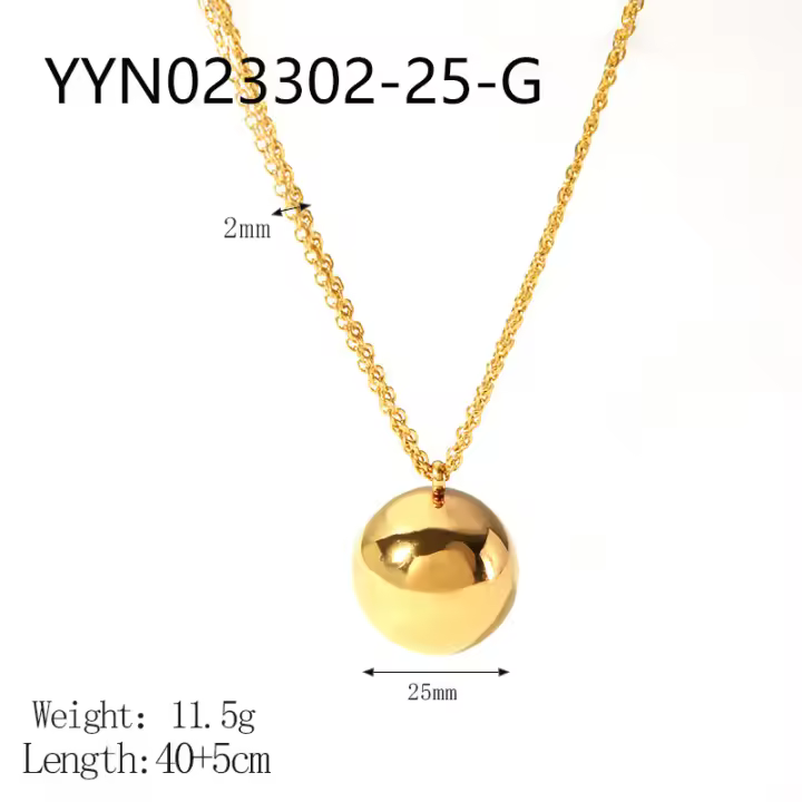 Encanto Collar con colgante de bola a la moda, Color dorado de 18 quilates, acero inoxidable, joyería impermeable para playa, bisutería - 1