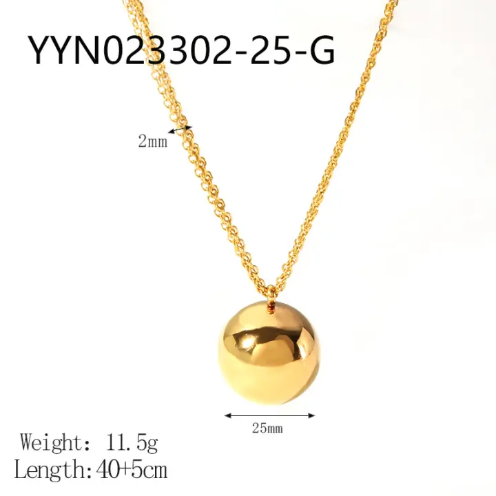 Encanto Collar con colgante de bola a la moda, Color dorado de 18 quilates, acero inoxidable, joyería impermeable para playa, bisutería - 1