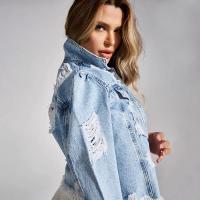 Chaqueta Corta De Denim Para Mujer Estilo Calle Con Borlas Y Bolsillos Doble Decoración De Agujeros Cierre Único Moda Otoño/Winter - details 7
