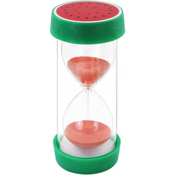 Reloj de arena de frutas, colorido y seguro, con base protectora para decoración del hogar, escritorio, cocina y regalo de cumpleaños (sandía, 15 minutos) - 1