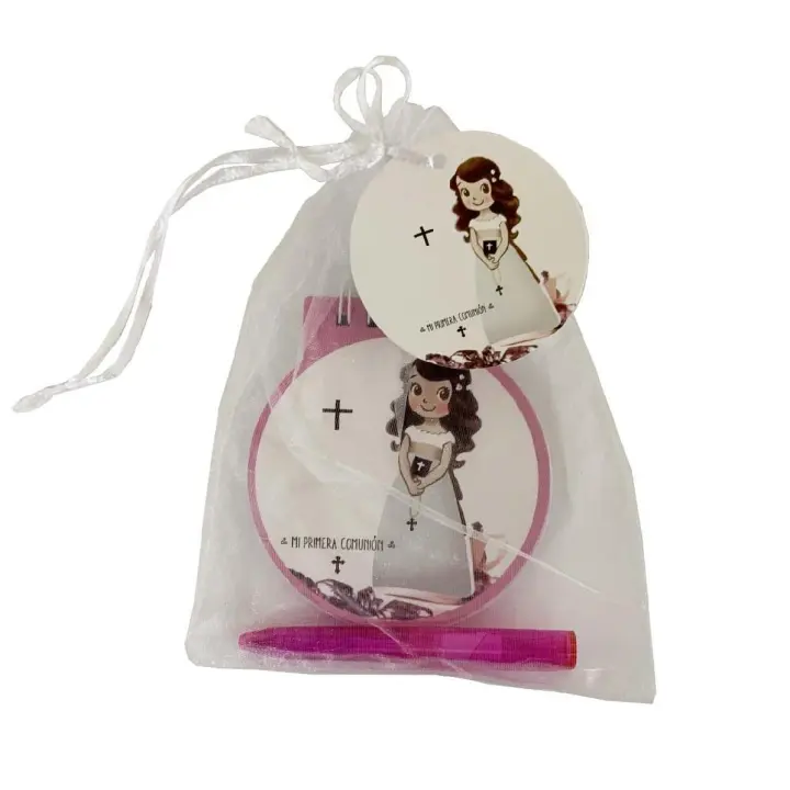 Flikehome - Set de Libreta+Bolígrafo+Bolsa organza+Etiqueta 9.5x8.5cm Comunión - Pack 36 Unidades - 1